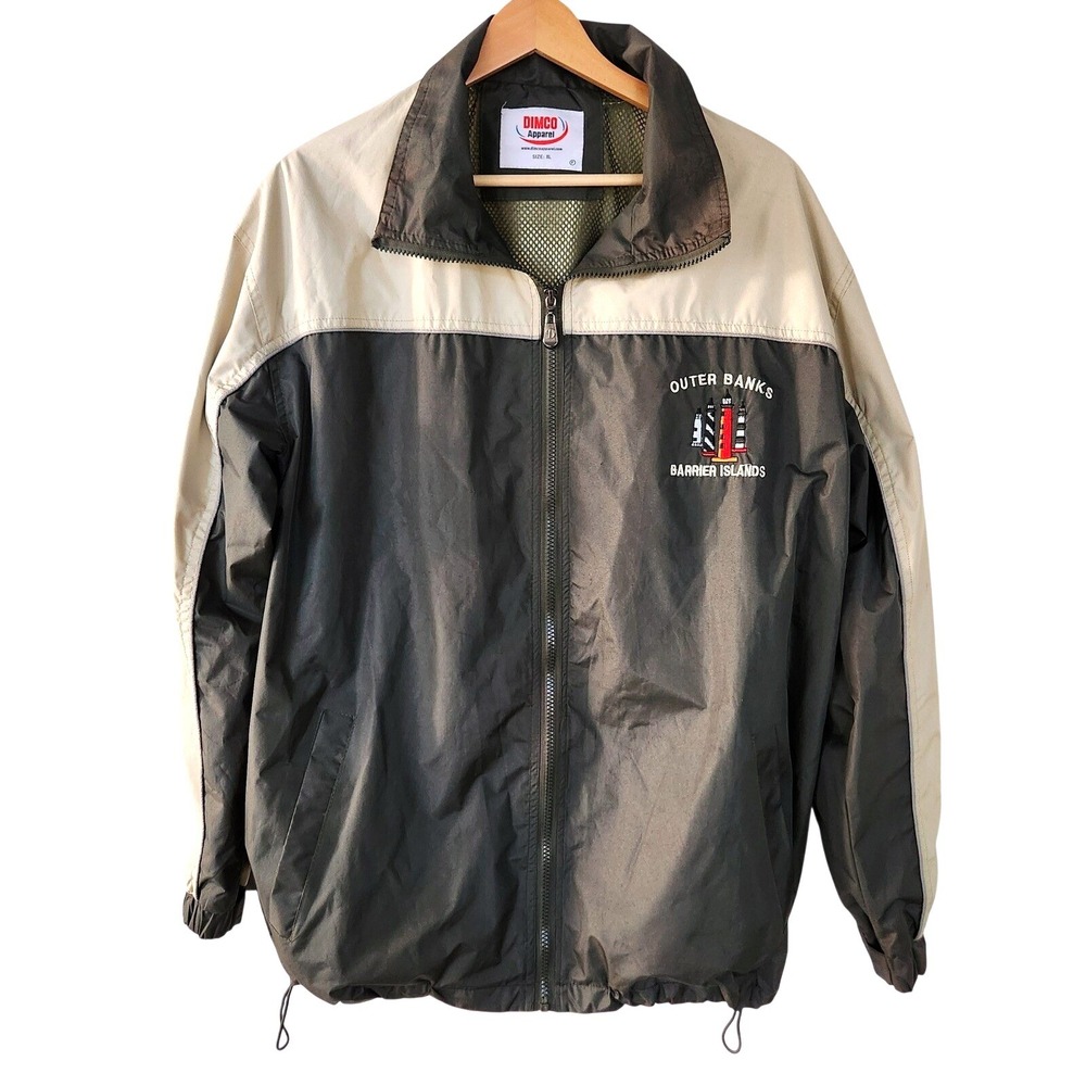 DIMCO Outer Banks Barrier‎ Islands Windbreaker Jacket Mens XL Beige & Green Coat